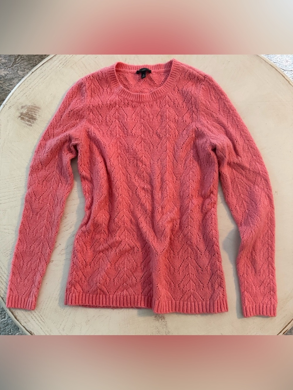 Talbots pink warm cozy open knit pointelle long sleeve sweater sz medium petite